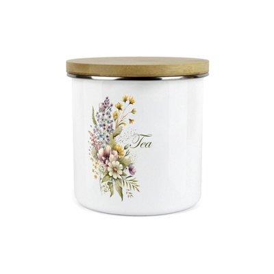 Purely Home Floral Bouquet Kitchen Tea Storage CanisterFloral Nature Metal Enamel Hot Drinks Storage Container from B&Q
