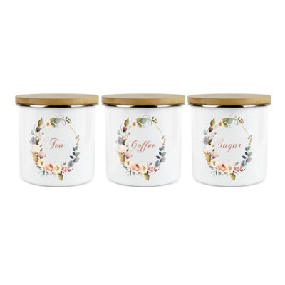 Purely Home Floral Wreath Tea, Coffee & Sugar Large Kitchen Canisters - Set Of 3 - White - Image 3