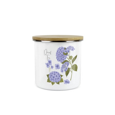B&Q -  Hydrangea Flowers Decaf Tea Storage CanisterPurple Floral Metal/enamel Medium Kitchen Hot Drinks Storage Container