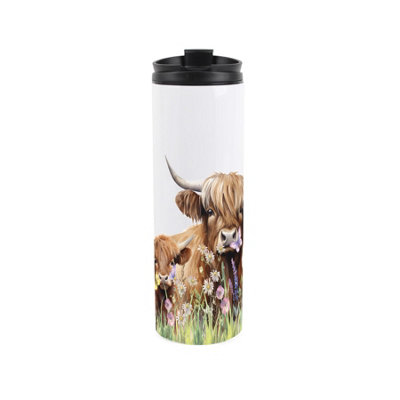 Highland Cow & Calf Travel Mug - Farm Animal Gift Reusable Stainless Steel Flask - Image 3