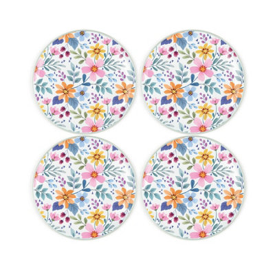Purely Home Multi Floral CoastersRound Glass Colourful Flowers Drinks Coaster Set Of 4 from B&Q