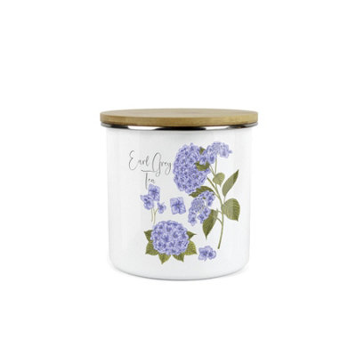 B&Q -  Hydrangea Flowers Earl Grey Tea Storage CanisterPurple Floral Metal/enamel Medium Kitchen Hot Drinks Storage Container