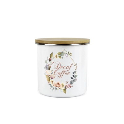 Purely Home Flower Wreath Decaf Coffee Storage CanisterFlowers & Foliage Kitchen GiftWhite Enamel Medium Sized Kitchen Storage Container from B&Q