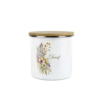 Purely Home Flower Bouquet Decaf Storage CanisterFloral Kitchen Housewarming GiftsWhite Enamel Medium Sized Kitchen Storage Container from B&Q