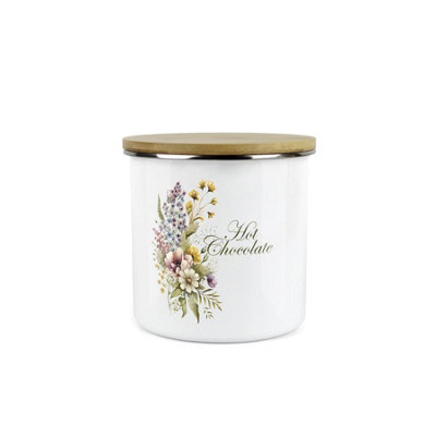 Purely Home Flower Bouquet Hot Chocolate Storage CanisterKitchen Housewarming GiftsWhite Enamel Medium Sized Kitchen Storage Container from B&Q