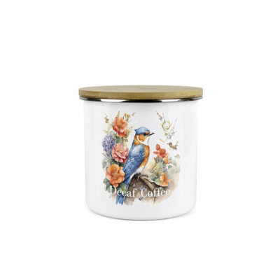 Purely Home Blue/Orange Nuthatch Bird Decaf Coffee Storage Canister - Floral Gift For Bird Lovers - Metal/Enamel Kitchen Storage Container Medium