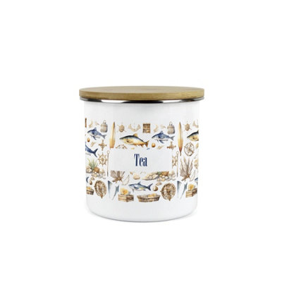 Purely Home Seaside Maritime Tea CanisterSailing Fishing Coastal GiftMetal/enamel Medium Kitchen Hot Drinks Storage Container from B&Q