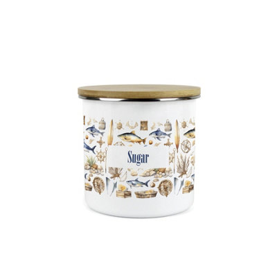 Purely Home Seaside Maritime Sugar CanisterSailing Fishing Coastal GiftMetal/enamel Medium Kitchen Hot Drinks Storage Container from B&Q