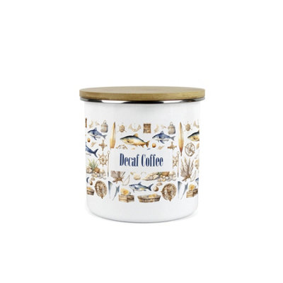 Purely Home Seaside Maritime Decaf Coffee CanisterSailing Fishing Coastal GiftMetal/enamel Medium Kitchen Hot Drinks Storage Container from B&Q