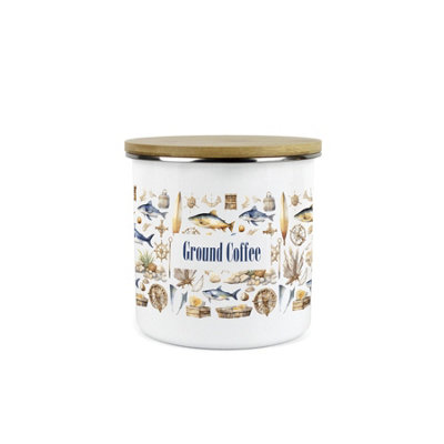 Purely Home Seaside Maritime Ground Coffee CanisterSailing Fishing Coastal GiftMetal/enamel Medium Kitchen Hot Drinks Storage Container from B&Q