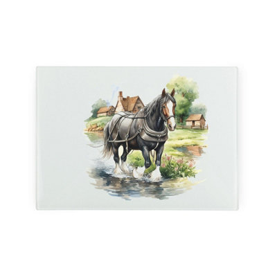 Purely Home Shire Horse Small Glass Worktop SaverVintage Countryside Horse GiftSmooth Kitchen Chopping/cutting Board Protector from B&Q