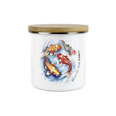 B&Q -  Fish Feed Flakes Storage CanisterFeed The Fish Metal Enamel Pet Food Large Storage Container