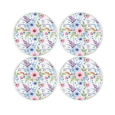 Purely Home Blue & Purple Flowers Coaster SetRound Glass Floral Set Of 4 Drinks Coasters from B&Q