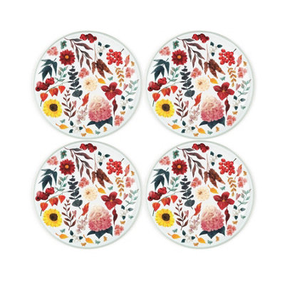 Purely Home Autumn Foliage Coaster SetRound Glass Flowers Set Of 4 Drinks Coasters from B&Q