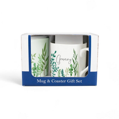 Purely Home Granny Mug & Coaster Gift SetGreen Leaves & Foliage Indoor Plants Bone China Mug And Glass Coaster Gift Set from B&Q