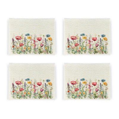 Purely Home Floral Fabric Placemats Set - Wildflower Meadow - Set Of Four (4) Table Placemats