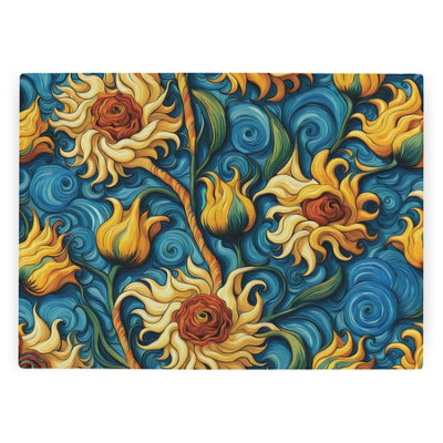Purely Home Van Gogh Style Sunflowers Worktop ProtectorLarge Textured Glass Chopping Board from B&Q
