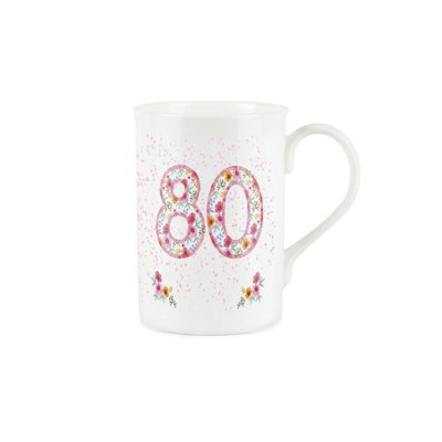 Purely Home Pink Floral Ages Mug – 80Th Birthday Gifts For Her – Bone China Coffee/tea Mug