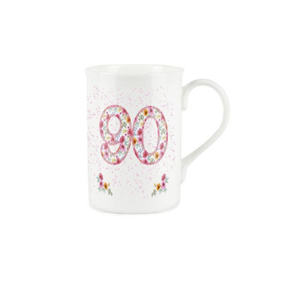 Purely Home Pink Floral Ages Mug – 90Th Birthday Gifts For Her – Bone China Coffee/tea Mug