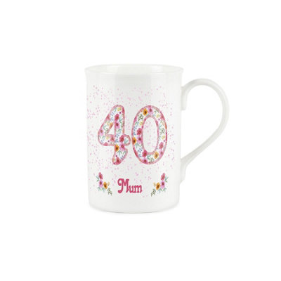 B&Q -  Mum Pink Floral Ages Mug40Th Birthday Gifts For HerBone China Coffee/tea Mug