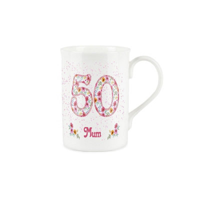 B&Q -  Mum Pink Floral Ages Mug50Th Birthday Gifts For HerBone China Coffee/tea Mug