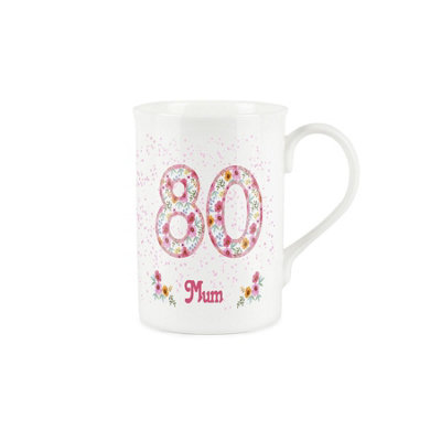 Purely Home Mum Pink Floral Ages Mug – 80Th Birthday Gifts For Her – Bone China Coffee/tea Mug