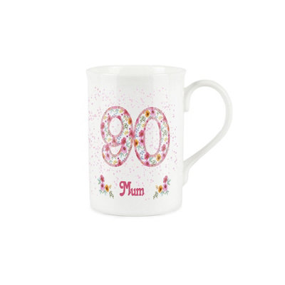 Purely Home Mum Pink Floral Ages Mug – 90Th Birthday Gifts For Her – Bone China Coffee/tea Mug