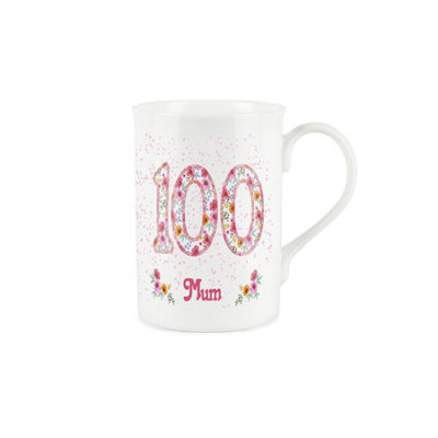 Purely Home Mum Pink Floral Ages Mug – 100Th Birthday Gifts For Her – Bone China Coffee/tea Mug