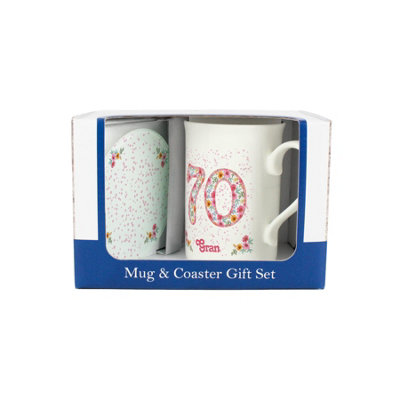 Purely Home Pink Floral Grans 70Th Birthday Mug & Coaster Gift SetBone China Mug And Glass Coaster Tea/coffee Cup Present For Nan from B&Q