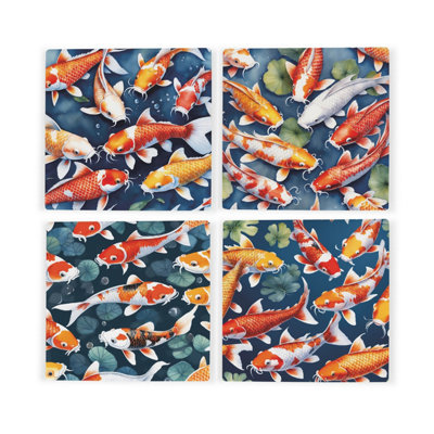 Purely Home Koi Fish Ceramic Coaster SetSquare Fish Pond Set Of Four (4) Coasters Gift from B&Q