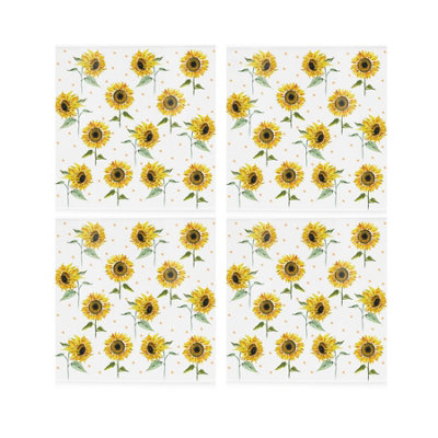 Sunflower Ceramic Coaster Set - Bright Flowers Square Set of 4 Coasters Gift - Image 3