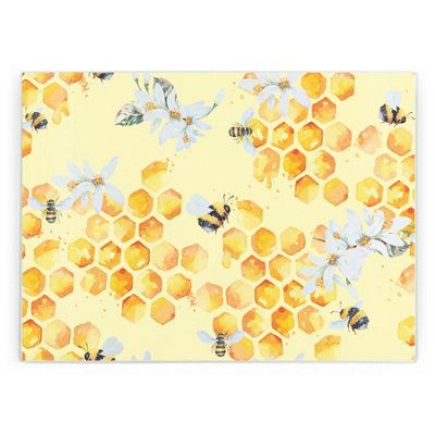 Purely Home Bee Honeycomb Large Glass Worktop Protector - Smooth Kitchen Cutting Board - Yellow - Image 3