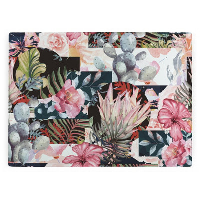 Purely Home Floral Collage Large Glass Worktop Protector - Smooth Kitchen Cutting Board - Pink - Image 3