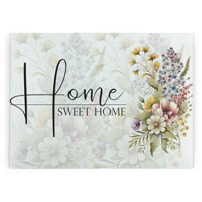 Purely Home Home Sweet Home Glass Worktop SaverLarge Kitchen Cutting/chopping Board from B&Q