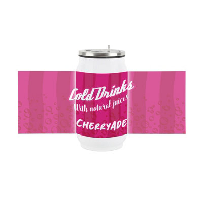 Purely Home Retro Cherryade Soda Can Drinking Flask With Straw - Pink - Image 3