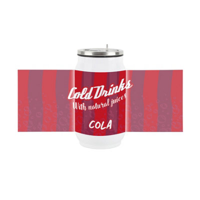 B&Q -  Retro Cola Soda Can Drinking Flask With Straw