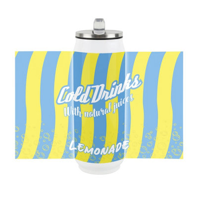 Retro Lemonade Soda Can Large Drinking Flask with Straw - Travel Mug Gift - Image 3