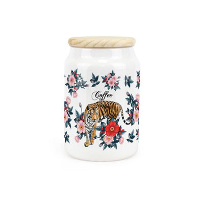 Purely Home Tiger Coffee Ceramic Storage CanisterPink & Red Floral Ceramic Kitchen Storage Container & Wooden Lid 600Ml (14.5Cm X 9.5Cm) from B&Q