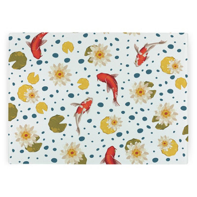Purely Home Water Lily & Koi Fish Worktop ProtectorLarge Textured Glass Chopping Board from B&Q