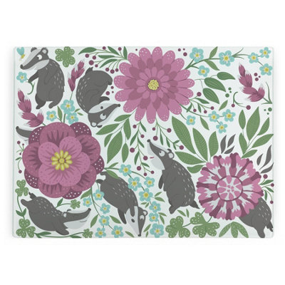 B&Q -  Badgers & Flowers Large Smooth Glass Worktop ProtectorKitchen Cutting Board