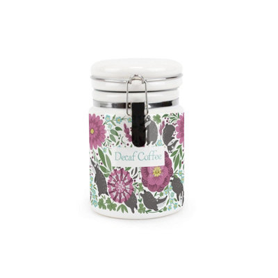 Purely Home Floral Badgers Decaf Coffee CanisterAnimals & FlowersCeramic Kitchen Storage Container With Clip Lid 400Ml from B&Q