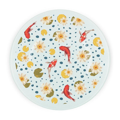 Purely Home Koi Fish Round Worktop ProtectorTextured Glass Chopping Board from B&Q
