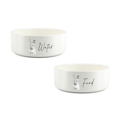 Purely Home Sketched Rabbit Food & Water Bowl Set from B&Q