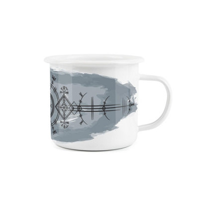 B&Q -  Norse Wayfinder Enamel MugIcelandic Artistic PatternDurable Hot Drinks Outdoor Cup For Travel Picnics Home Hiking