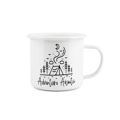 Purely Home Adventure Awaits Enamel MugCamping Gift Durable Hot Drinks White Outdoor CupTravel Picnics Home Hiking from B&Q