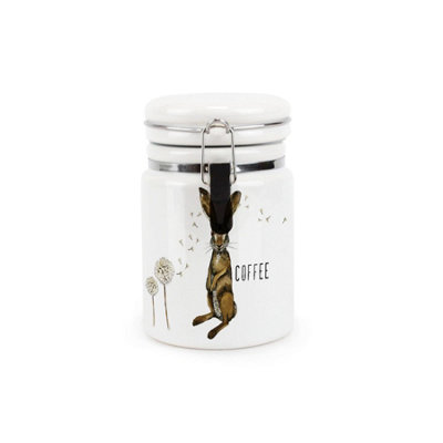 Ceramic Clip-Lid Hare & Dandelions Canister - Coffee Storage Container - Image 3