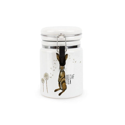 Purely Home Hares & Dandelions Decaf Tea Ceramic CanisterCeramic Kitchen Storage Container With Clip Lid 400Ml from B&Q