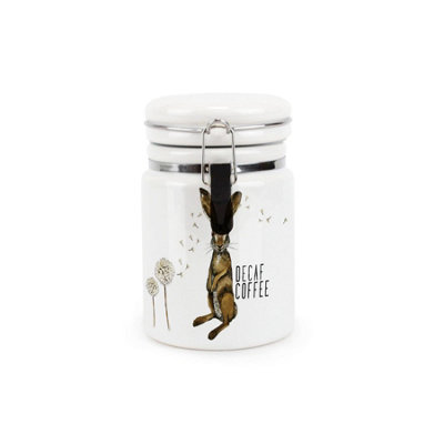 Purely Home Hares & Dandelions Decaf Coffee Ceramic CanisterCeramic Kitchen Storage Container With Clip Lid 400Ml from B&Q