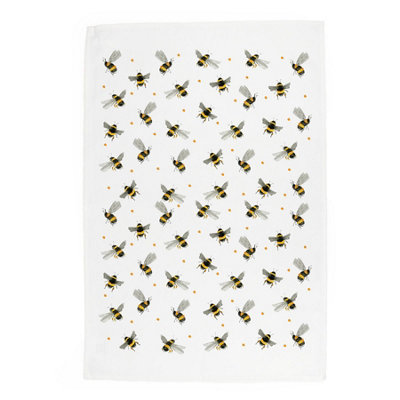 Purely Home Scattered Bees Tea TowelPanama Cotton Bumblebee Kitchen Gift from B&Q