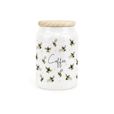 Purely Home Scattered Bees Ceramic Coffee Storage CanisterBumblebee Ceramic Kitchen Storage Container & Wooden Lid 600Ml (14.5Cm X 9.5Cm) from B&Q